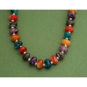 Vintage Boho Multicolor Plastic Beaded Necklace 24 Inches, K22